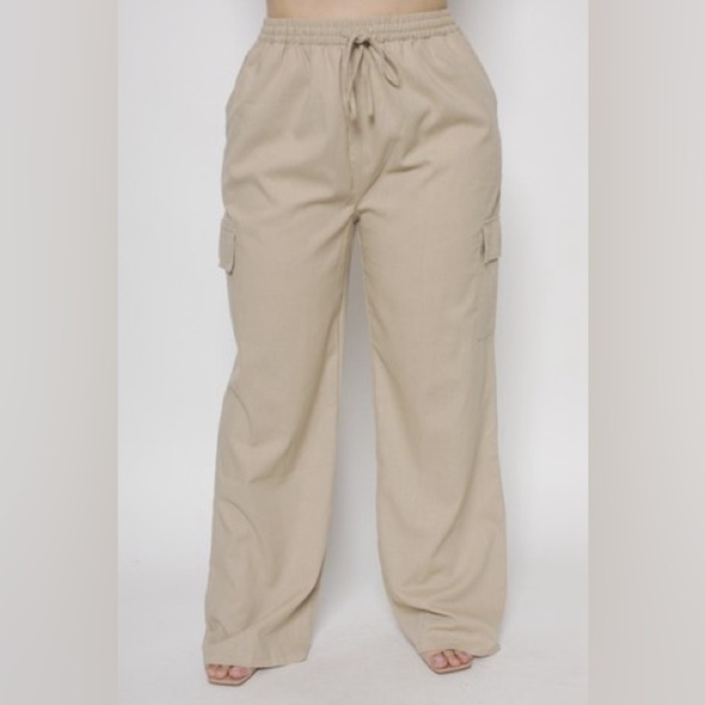 Plus Tall Olive Green Linen Blend Cargo Pants